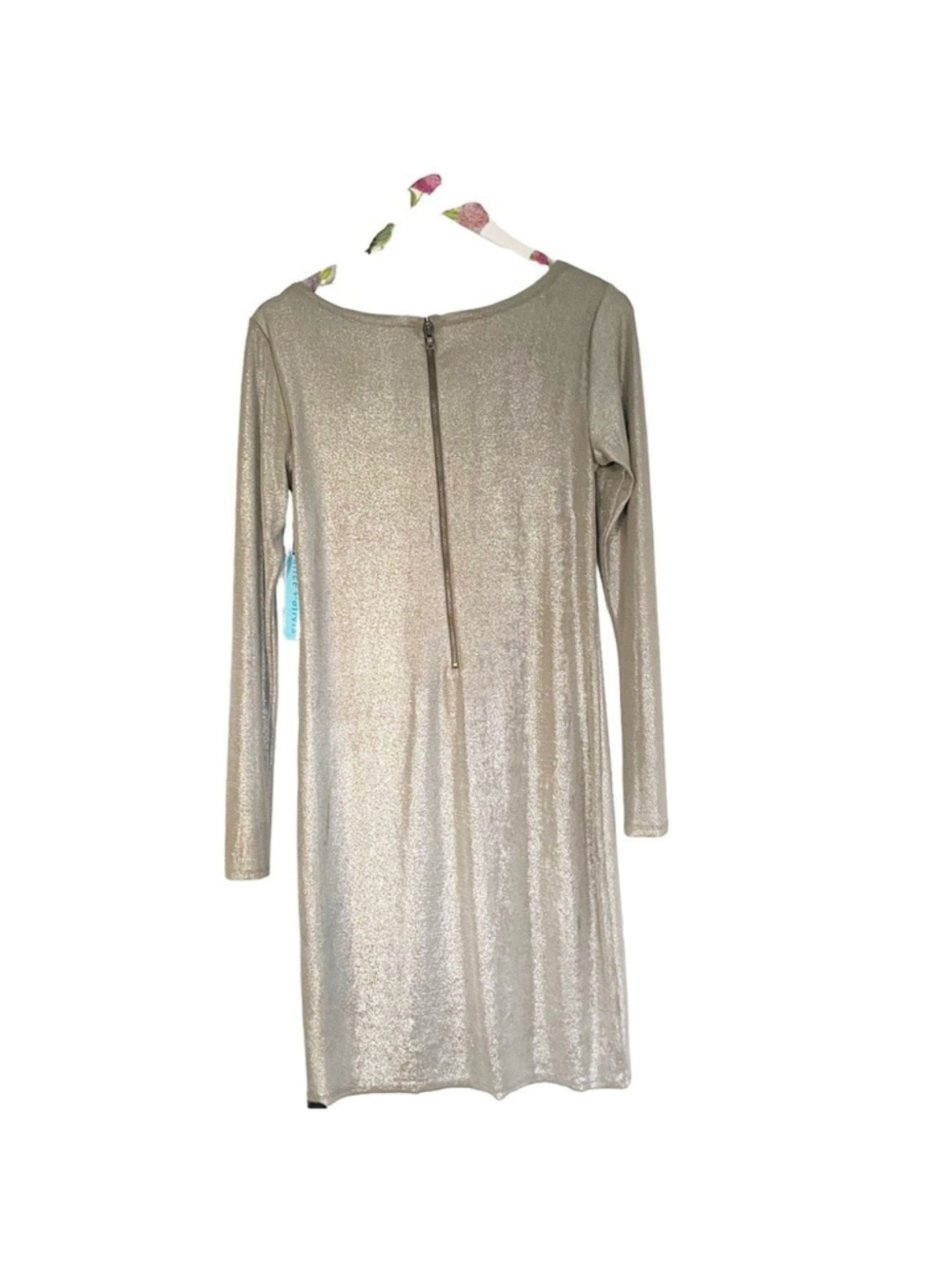 Alice + Olivia Women's Dress Tabitha Long Sleeve Metallic Bodycon Silver M NWT - Picture 6 of 10